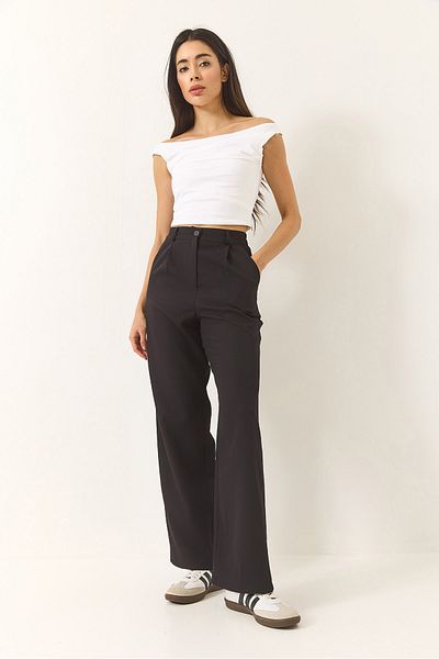 Bianco Lucci Women's High Waist Pocket Detailed Pleated Double Palazzo Trousers 60283233