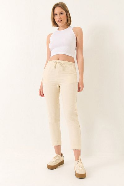 Bianco Lucci Women's Tie Waist Leg Detailed Pocket Linen Carrot Pants Yp5134 60283180