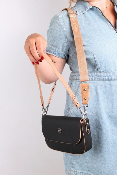 GALB LEATHER Середня жіноча сумка через плече - 2 ремінці, кришка та багато в...