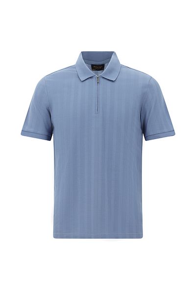 Abdullah Kiğılı Cotton Polo Neck T-Shirt - Regular Fit, Zippered and Patterned