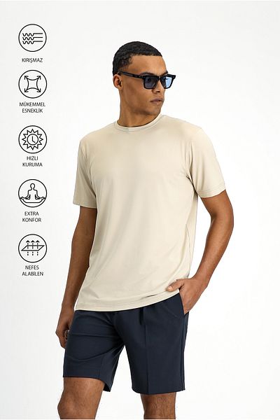 Kiğılı Techno-Line Crew Neck Slim Fit Slim Fit Printed Lycra Single Jersey T-Shirt
