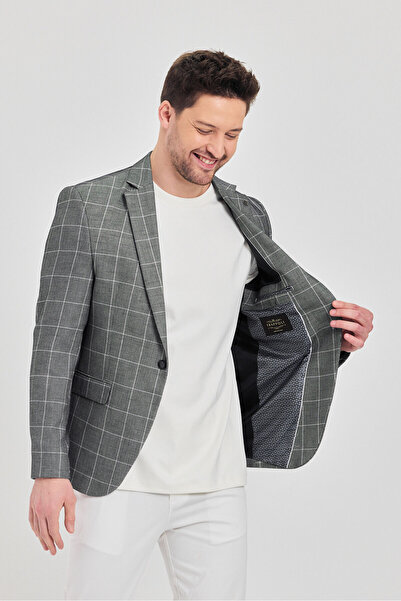 Frappoli Gonca Ekose Чоловічий чорний монокомір Slim Fit блейзер