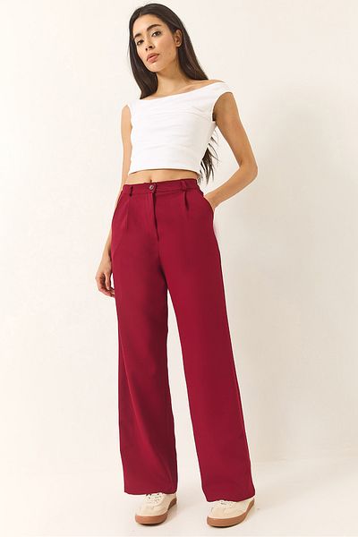 Bianco Lucci Pantaloni Palazzo dubli plisați cu buzunar cu talie înaltă pentru femei 60283233