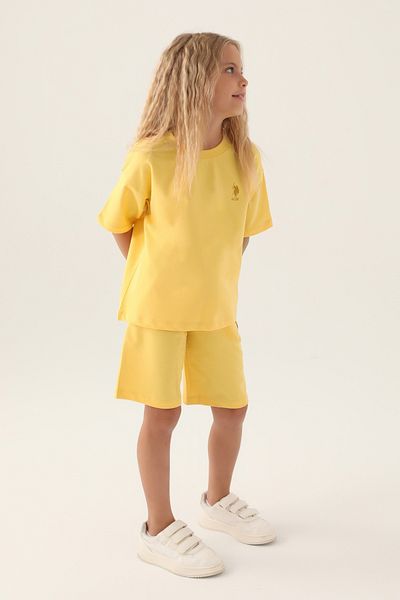 U.S. Polo Assn. US Polo Assn. Set de tricou și pantaloni scurți galbeni pentru fete