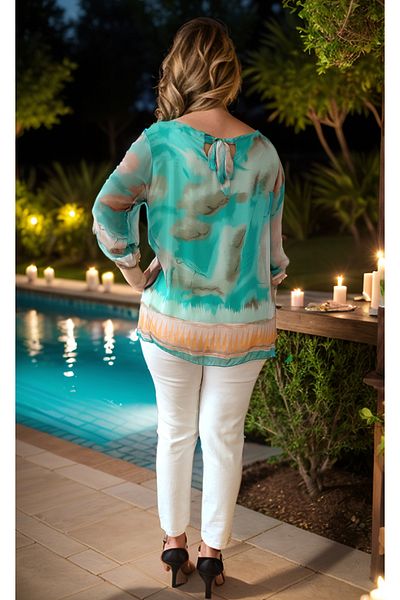 prontoihracat Italian Lined Long Arm Summer Silk Blouse Digital Printed, Bohemian Blouse