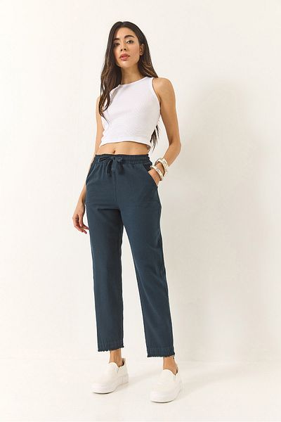 Bianco Lucci Damen-Karottenhose aus Leinen mit Taillenband und Taschen am Bein YP5134 60283180