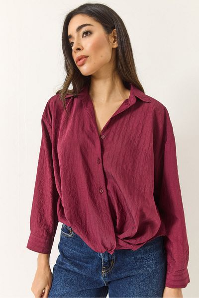 Bianco Lucci Damen Shiring Detaillierte Jacquard Linie Detaillierte V-Ausschnitt Shabby Shirt 60283202