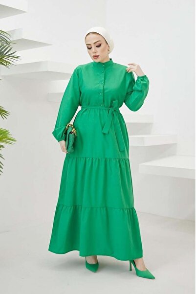 benguen 428 Nádherné zelené hidžábové šaty s knoflíkem
