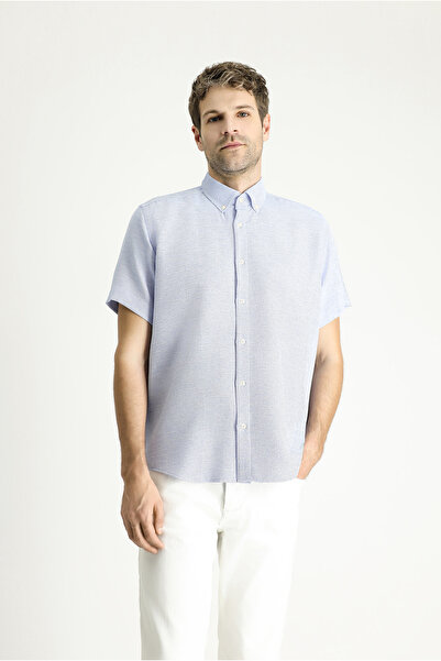 Kiğılı Kısa Kol Regular Fit Desenli Spor Pamuklu Kolay Ütülenebilir Gömlek