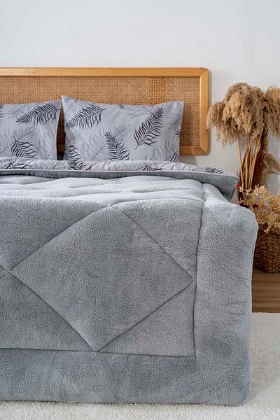 Riva Gray Leaf Loura Single Double Sided Luxury Wellsoft Quilt Set 155X215 cm