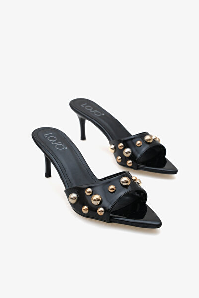 LOJO Дамски ежедневни пантофки с висок ток, с остри върхове и златни капси Dora