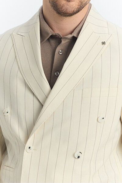 Frappoli Vitao Чоловічий відкритий бежевий італійський смугастий крузавий напівпідкладковий slim fit спортивний блейзер