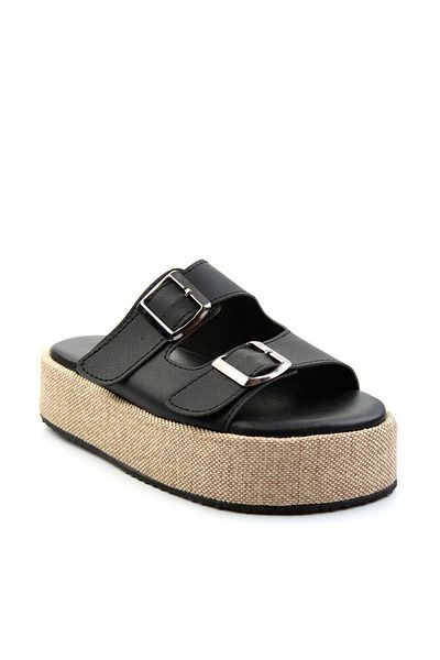 Bambi Black Leather Women's Slippers K04423050103