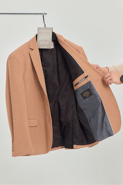Frappoli Μπεζ Slim Fit Blazer Cajeti Savue Ανδρικό Plus Size Oversize Μικτό βαμβάκι