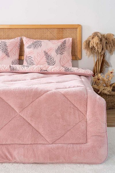 Riva Powder Leaf Loura Single Double Sided Luxury Wellsoft Quilt Set 155X215 cm