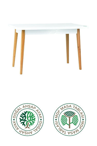 VİLİNZE Avanos Sabit Mdf Beyaz Naturel Mutfak Masası - 70x120 Cm