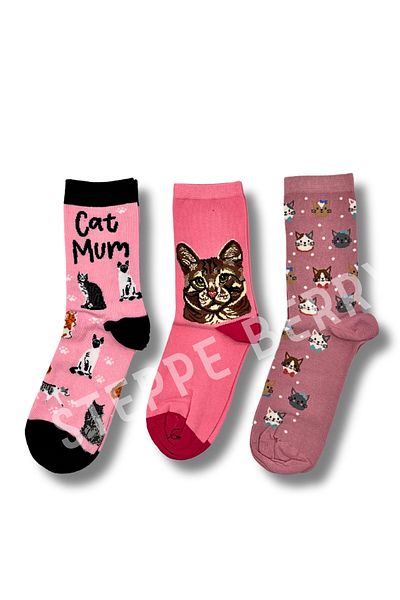 STEPPE BERRY 3 Pairs Cat Concept Colorful Boxed Socks Set