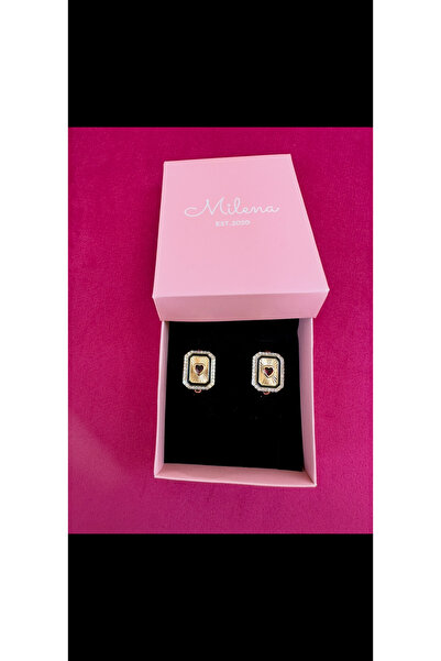 Milena Designer Store أقراط ميلينا اسطنبول مستطيلة الشكل مرصعة بحجر الزركون ع...