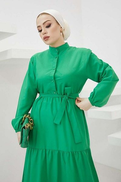 giyze Judge Collar Buttoned Hijab Dress Benetton Green 428