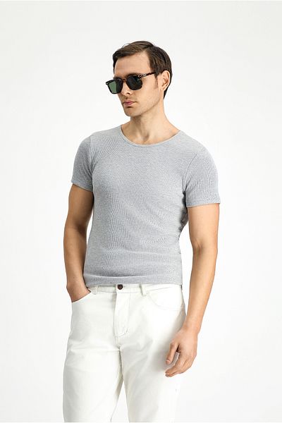 Kiğılı Crew Neck Slim Fit Slim Fit Cotton Corduroy T-Shirt