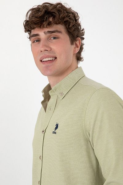 U.S. Polo Assn. Ανδρικό μακρυμάνικο βασικό πουκάμισο χακί 50297997-VR183