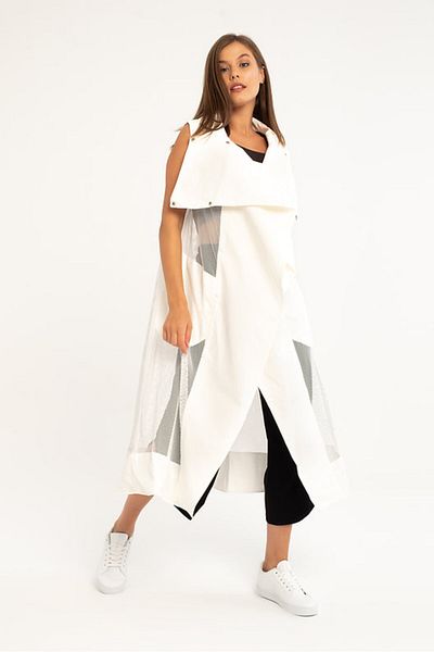 BEBE PLUS Women's Mesh Detail Design Long Vest