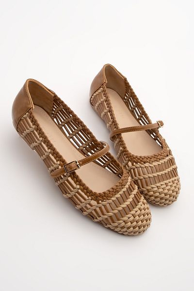 Marjin Handgestricktes Damen-Band-Ballett Limba Camel