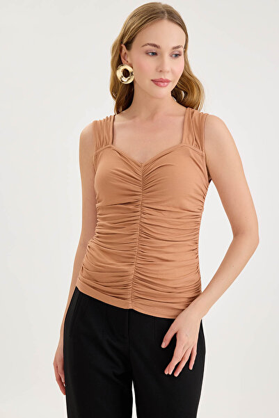 Vitrin Thick Strap Gathered Front Blouse