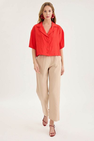 Vitrin Crinkle Fabric Short Sleeve Crop Shirt