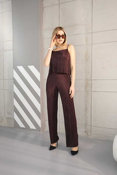 stcococix since 1990 Women's Two-Piece Suit Suspender Pleated Satin Fabric Jumpsuit