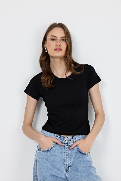 Rays Μαύρο κοντομάνικο μπλουζάκι με λαιμόκοψη 2214