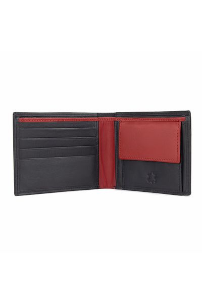 delis Men's Wallet, Narcis Pt1161, Genuine Leather, Black-red