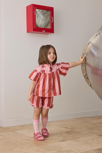 Tics Kiremit Çizgili Poplin Takım