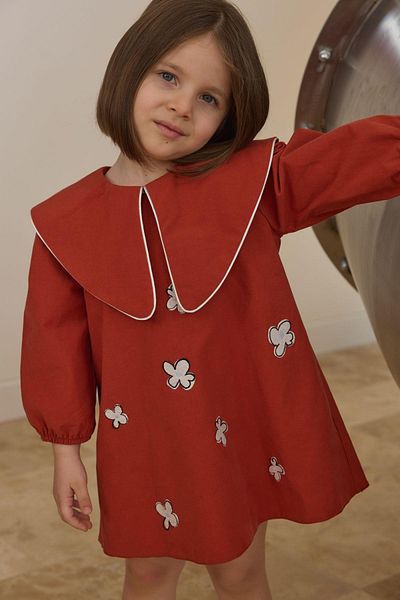 Tics Tile Triangle Collar Embroidered Dress