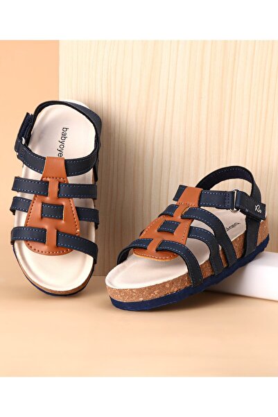 Babyoye Babyoye Velcro Closure Sandals - Navy Blue & Brown