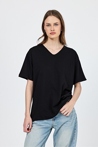 Rays Siyah V Yaka %100 Pamuk Comfort Fit Tişört 2143M