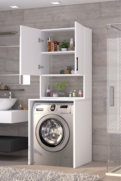 Moonlife Üst Dolaplı Çok Amaçlı Çamaşır Makinesi Dolabı Beyaz