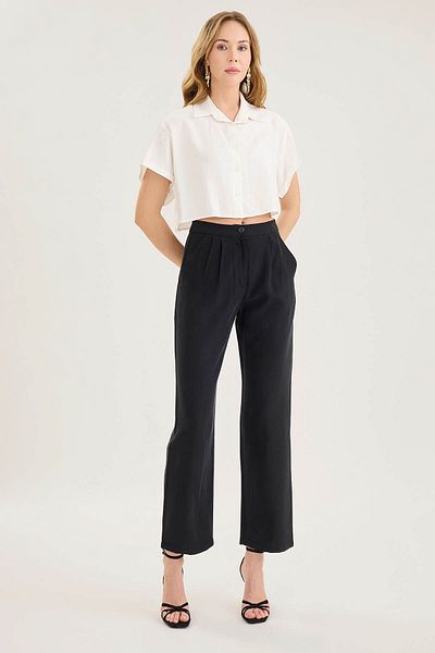 Vitrin High Waist Woven Fabric Pleated Pants
