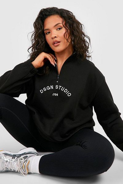 DUBU BUTİK Dsgn Stuidio 06 Stand Collar Sweatshirt - Black Printed Oversize Thick Winter