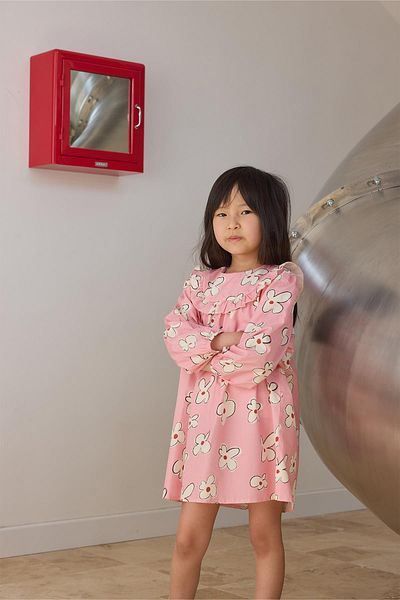 Tics Pink Ruffled Floral Patterned Dress