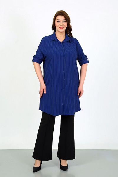 By Alba Collection Women's Navy Blue Wrap Fabric Large Size Tunic