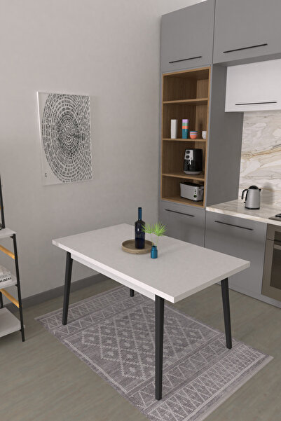 VİLİNZE Avanos Ahşap Sabit Mdf Beyaz Siyah Mutfak Masası - 80x140 Cm