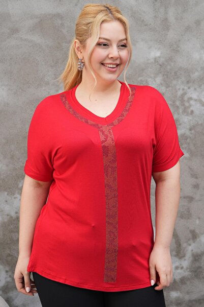 Siyezen Large Size Oversize Blouse with Silver Gold Stone Printed Collar