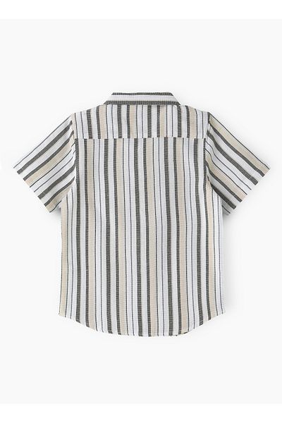 Basicxx Boys' Beige and Olive Striped Cotton Casual Shirt