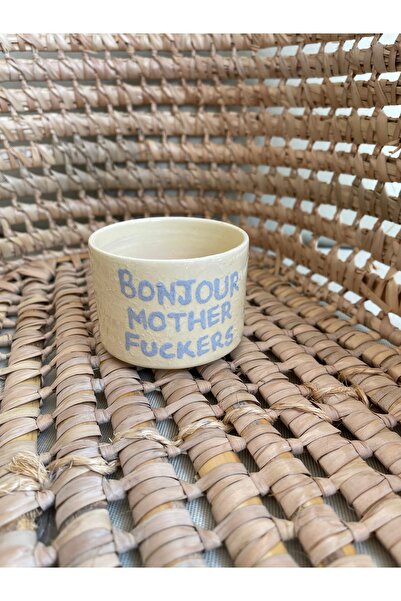 sim atölye Bonjour logolu yazılı duble Türk kahvesi bardağı