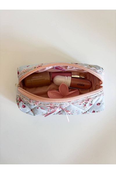 girlsybags Crispy Floral Μονόφθαλμη Μολυβοθήκη Πλενόμενη Σχολική Μολυβοθήκη με Κορδέλα και Δαντέλα με φερμουάρ
