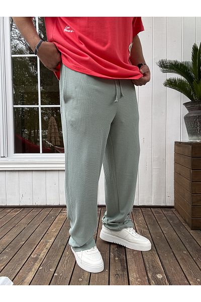BYBASICMAN Mint Green Wafle Fabric Thin Baggy Pants Jj-219