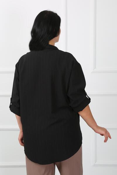 By Alba Collection Cămașă de damă înfășurată neagră de mărime mare