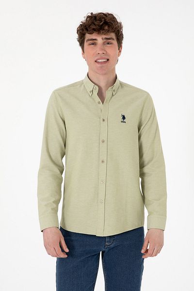 U.S. Polo Assn. Ανδρικό μακρυμάνικο βασικό πουκάμισο χακί 50297997-VR183
