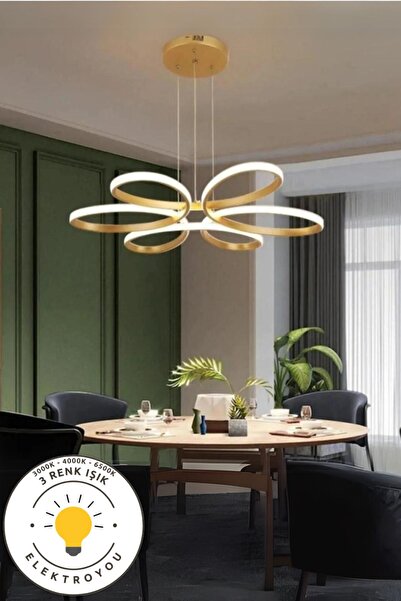 DEFNE AVİZE LEVENT Eskitme 60 cm Sarkıt Ultra Süper 3 Renk Işık Ledli Salon M...